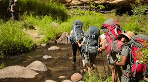 Hiking guide looking at mountains